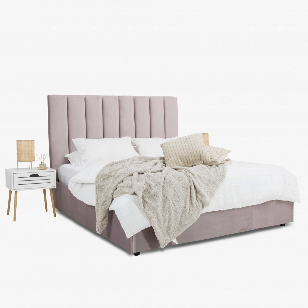 Pat tapitat Eli cu somiera rabatabila si spatiu de depozitare, Blue